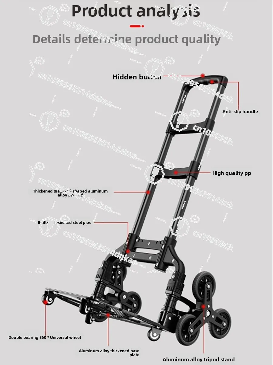 Portable Folding Trolley Cart for Climbing Stairs Luggage Handling Shopping Trailer Articulated Wheel Hand Truck for Home