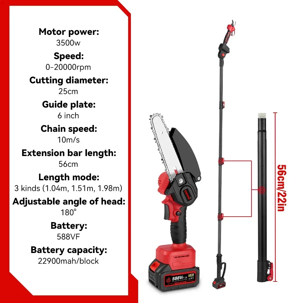 ONEVAN 3 in 1 Brushless Telescoping Pole Chainsaw High Scalable Electric Scissors Garden Pruning Tool For Makita 18V Battery