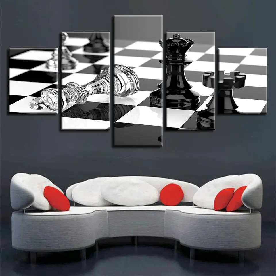 5 Piece Magnetic Chess Board Game Black White Painting Wall Art Print Home Decor HD Pictures 5 Panel Poster No Framed Paintings