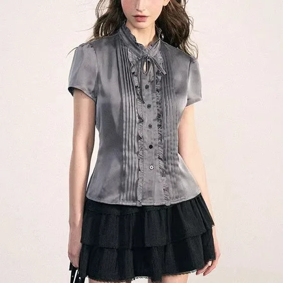 

Новинка лета 2025: Женский кардиган с коротким рукавом, свободного кроя, в корейском стиле, из тонкого материала, с высоким воротником