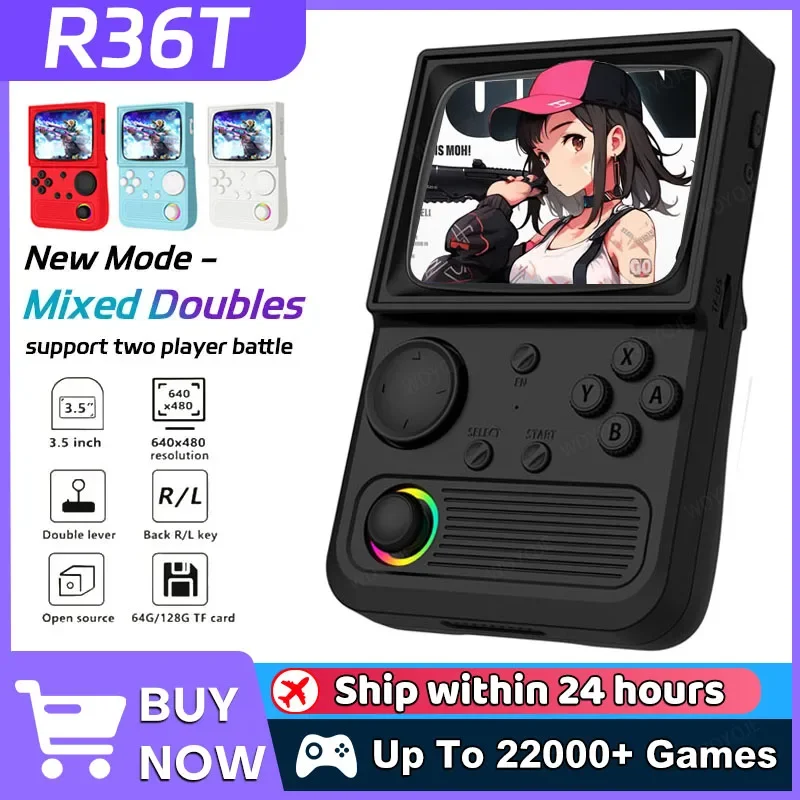 

WDYQJE R36T Retro TV Handheld Game Console Wifi Multiplayer Linux System 128GB Portable 3.5 Inch IPS Screen Pocket Video Player