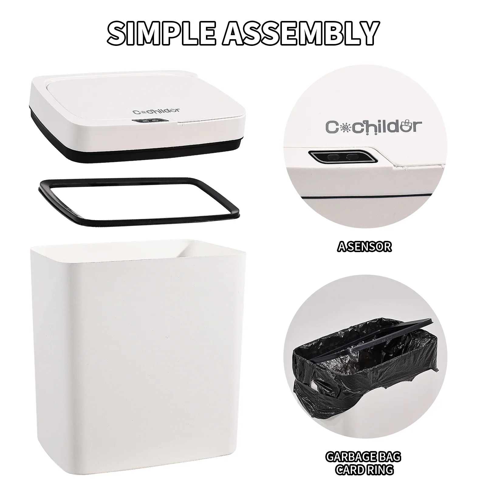 터치리스 스마트 오픈 뚜껑 쓰레기통, 냄새 차단, 아기방, 거실, 주방 및 욕실용 기저귀 버킷