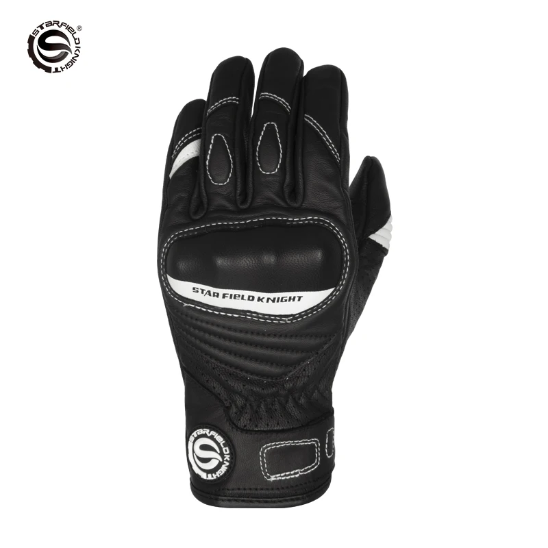 

SFK Women's Motorcyle Gloves Summer Breathable Genuine Goatskin Leather Wear-resistan Touch Screen White Full Finger Guantes