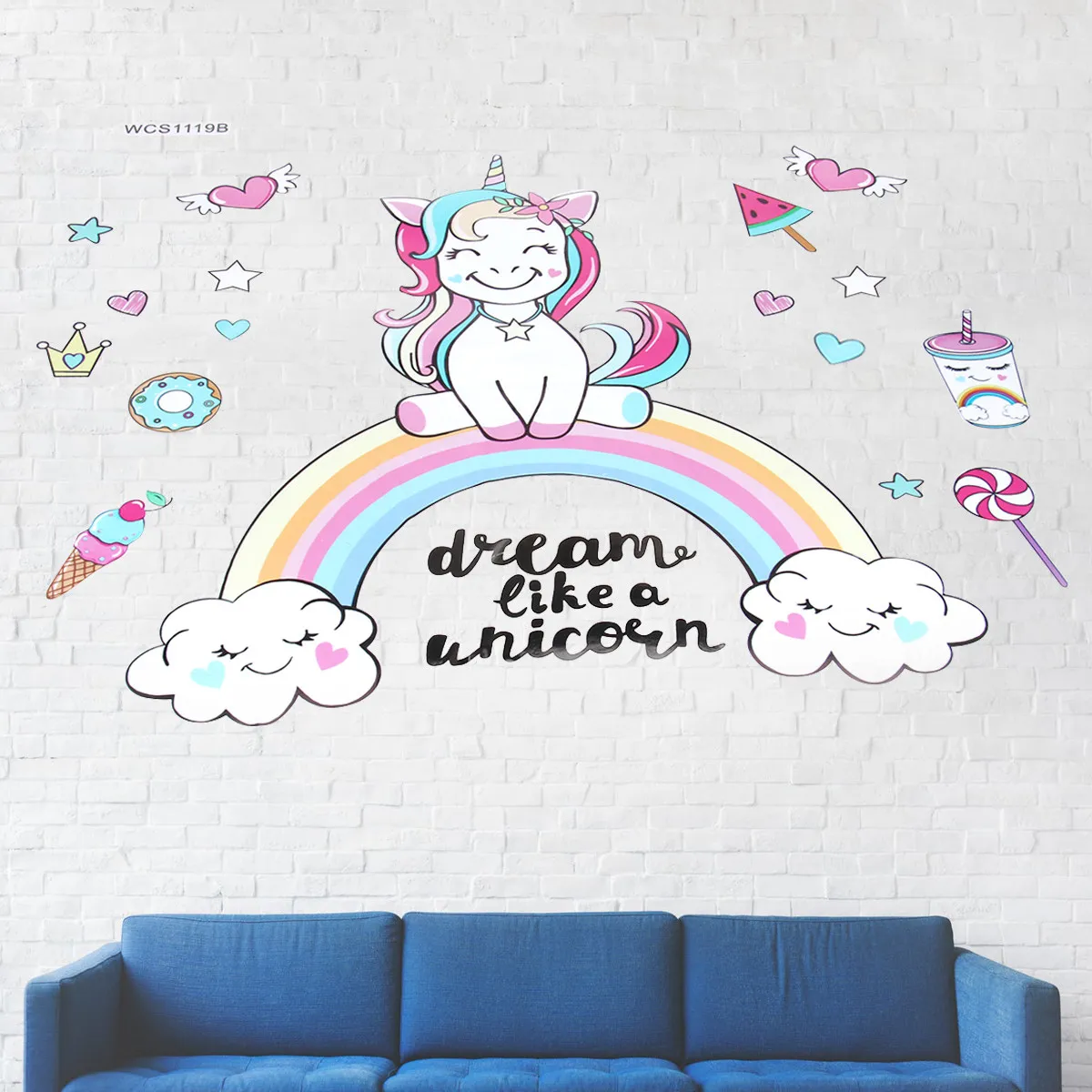 Unicorn Wall Sticker Rainbow Design Removable Waterproof PVC Home Room Decoration Nursery Wall Decals