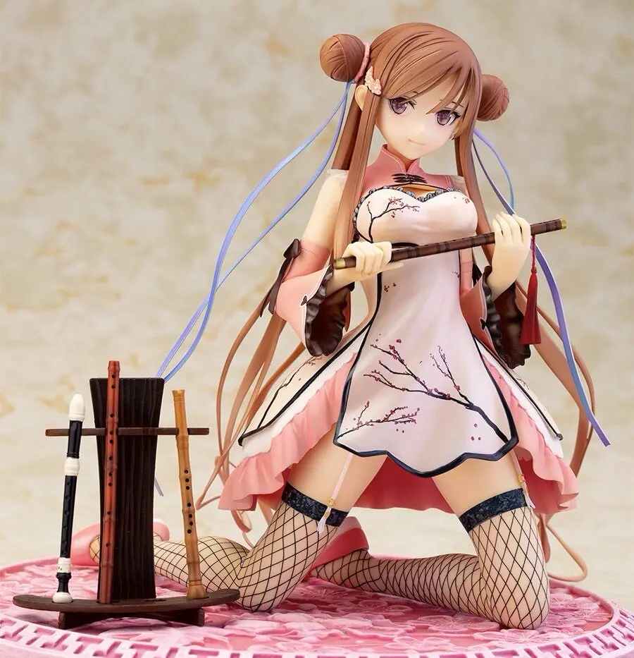 

Коллекционная аниме-фигурка AY Version Chun Mei из мягкого винила в стиле чонсам, в позе на коленях, с флейтой, в подарочной коробке, статуэтка для отаку