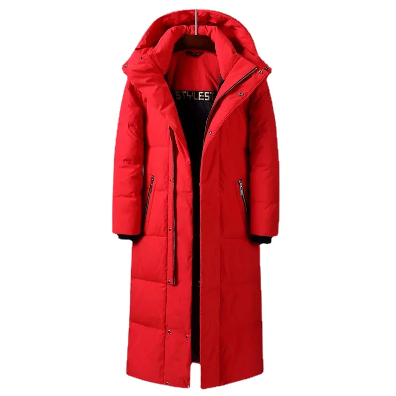 Mens Women Brand Red X-Long Down Coats 2023 New Winter Over The Knee Thicken Warm Detachable Hat Male\'s Jackets Canada Coat 5XL