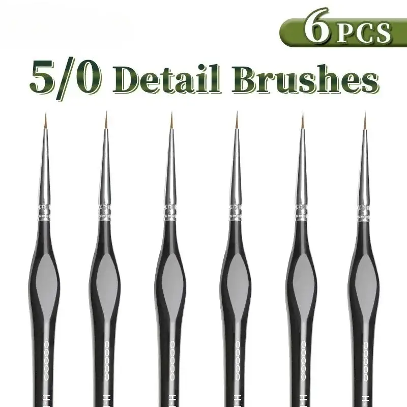 6pcs 00000 Fine Tip Paint Brush Set For Acrylic, Models, Mini Miniature Detail, Nylon Hair Thin Extra Fine Paintbrushes