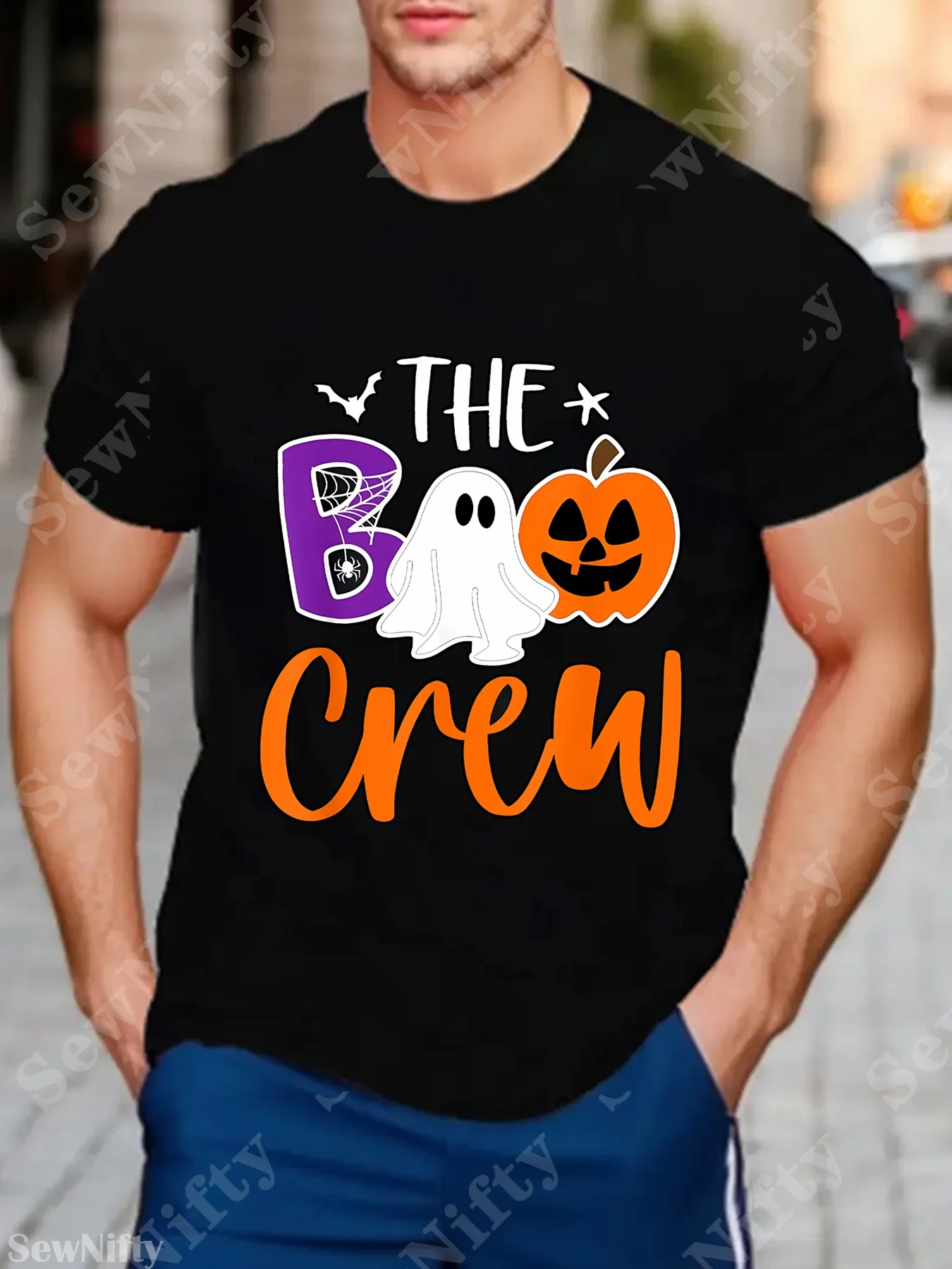 Halloween The Boo Crew Adorable Ghost Spooky Family Coordinated T-Shirt, Urban Style Short Sleeve Top, Comfortable Fit Men'S Shi