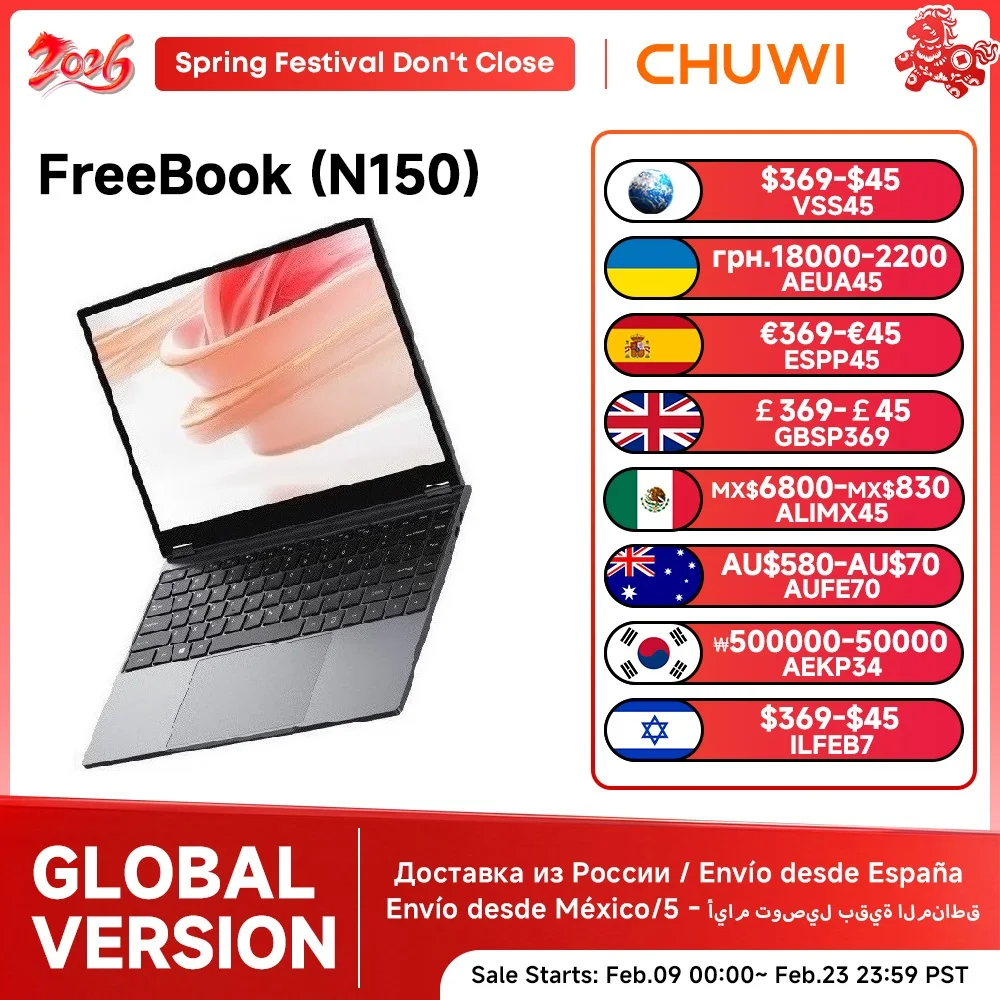 CHUWI FreeBook 2 en 1 tablette d'ordinateur portable 13.5 "FHD écran tactile Intel N150/N100 12GB/16GB LPDDR5 512G SSD WIFI 6 2256*1504
