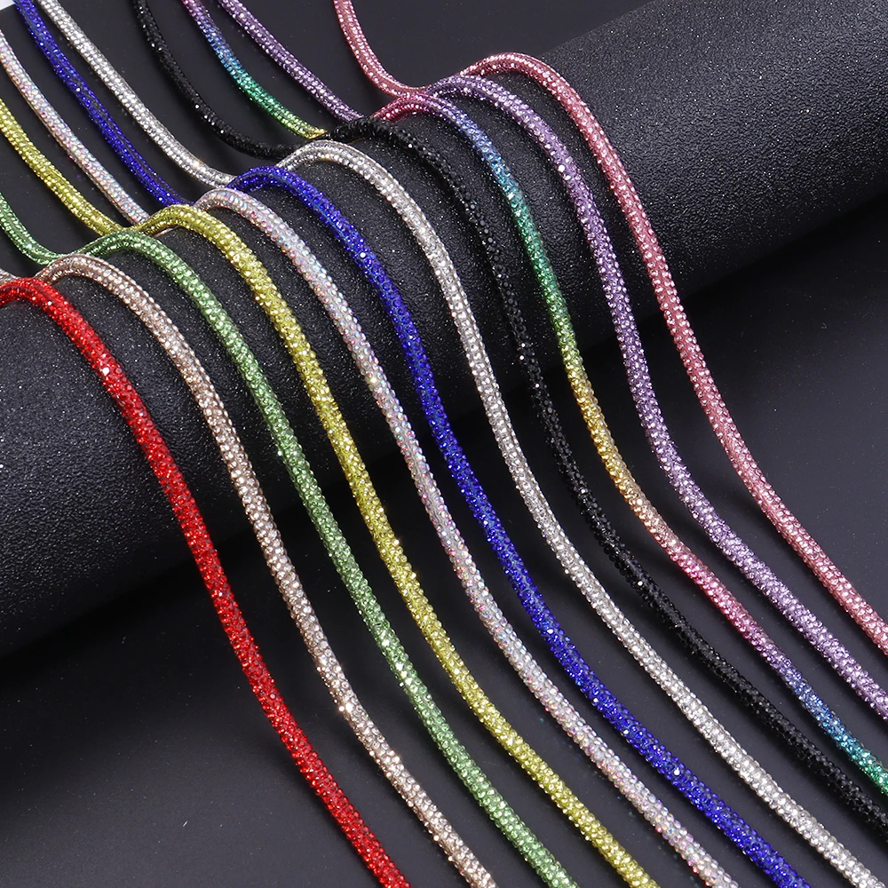 5 jardas/lote Cordões de Strass, Corrente de Strass Densa com Cristais, Fita de Strass para Fabricação de Joias DIY, Cadarços e Acessórios para Cabelo