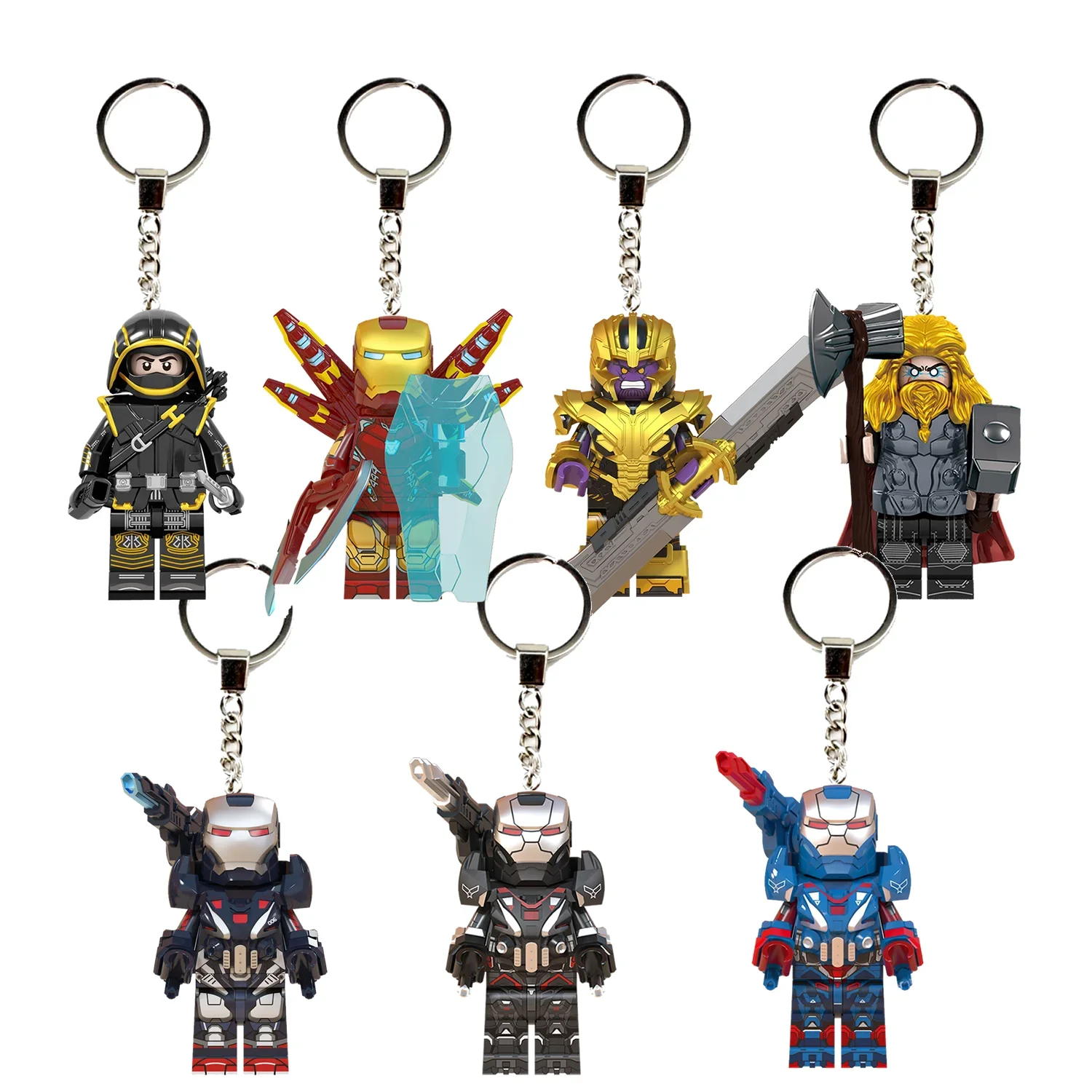 

Marvel Comics Thor Hawkeye War Machine Iron Man Spiderman MK50 Doctor Strange Keychain Building Blocks Figure Assembling Toy