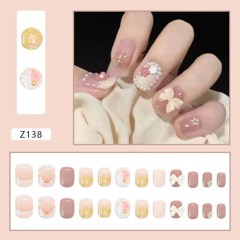 24pcs Short Press On Rhinestone Butterfly Nails Full Cover Reusable Waterproof Artificial Rhinestone Nails For Women And Girls