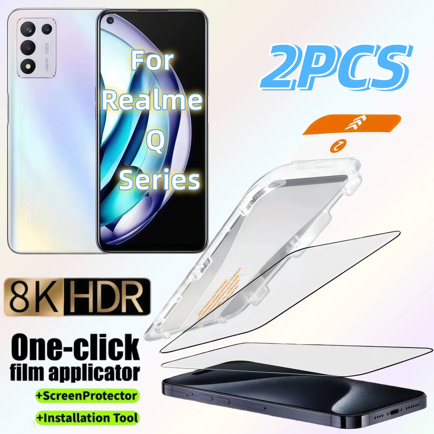 

Набор из 2 защитных пленок из закаленного стекла HD для Realme Q/Q2/Q3/Q3i/Q3 Pro/Q5i/Q5 Pro/Q5 - твердость 9H, простая установка, защита от пыли