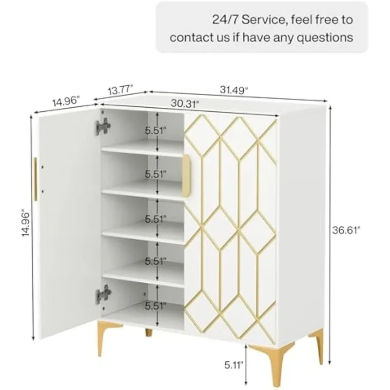 5-room sapateira, armário de armazenamento sapato branco com prateleiras ajustáveis para corredor, quarto e sala de estar