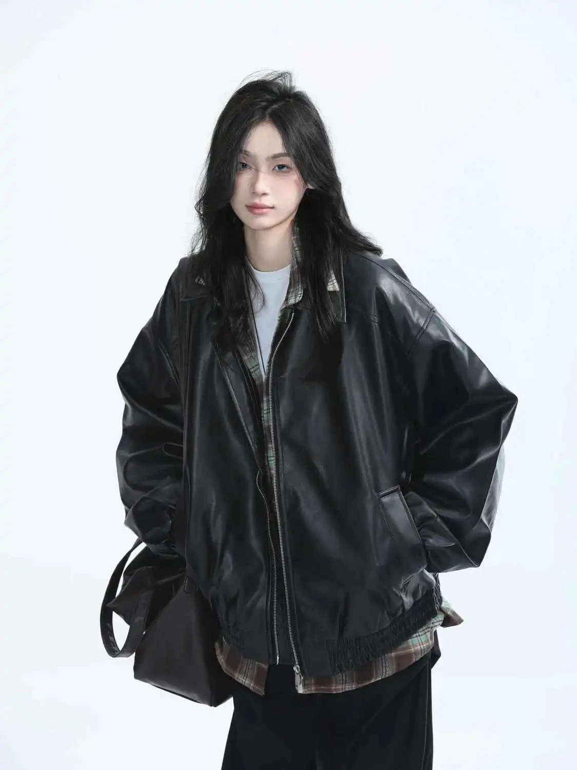 Women Vintage Pu Jacket Fashion Streetwear Oversize Overcoat American style CasualLady Casual Loose Faux Leather Jacket Clothing