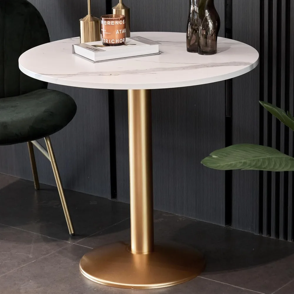 Round Modern Dinning Table Bistro Table Tulip Table with Faux Marble top,Easy Assemble,Sturdy Metal Frame Diameter 30in*H28.54in