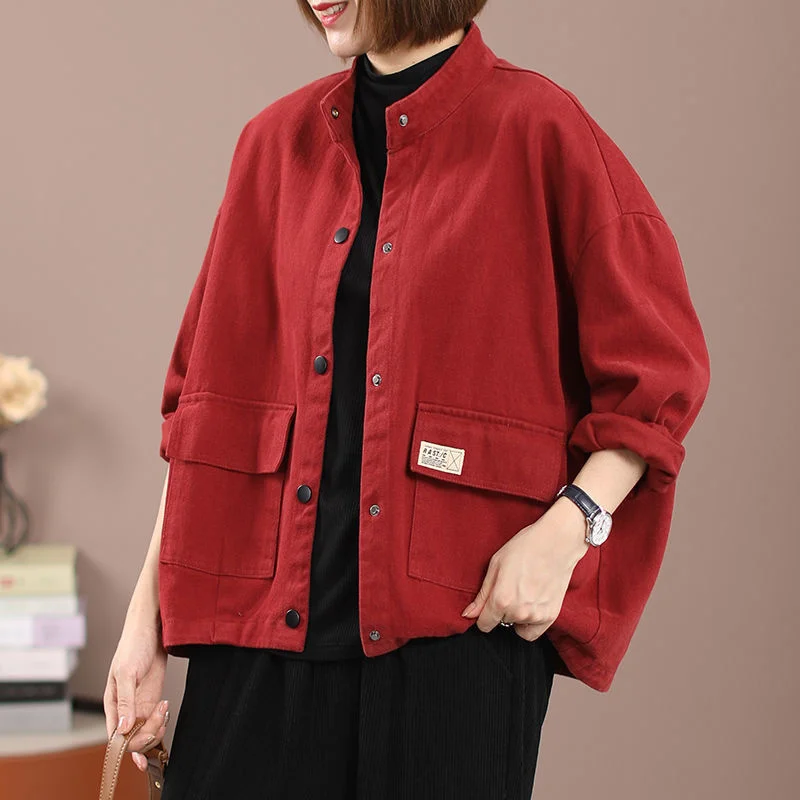 Casual Short Jacket Women's 2024 Autumn New Wild Korean Version Loose Literary Retro Tooling Labeling Cardigan Button Commuting