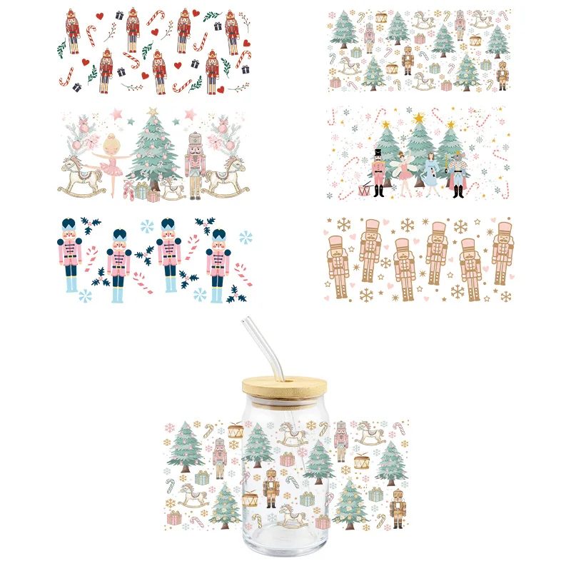 Christmas UV DTF Wrap Transfer Stickers Cartoon Small Person Design Waterproof Wrap For Glasses Cups Mugs Colorful Decal