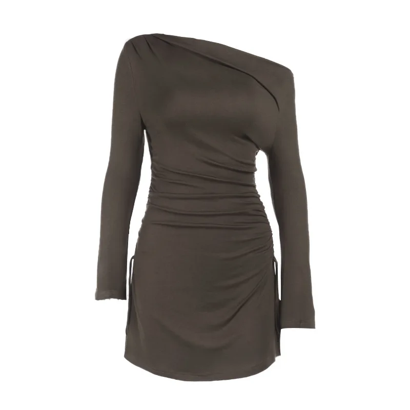 Jy25321 outono 2025 malha estilo socialite elegante sexy magro fora do ombro cordão bodycon vestido para mulher