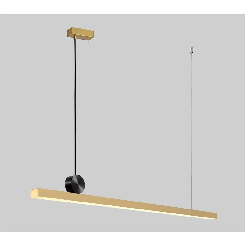 

Restaurant chandelier light luxury simple designer dining table line light minimalist all copper strip office chandelier