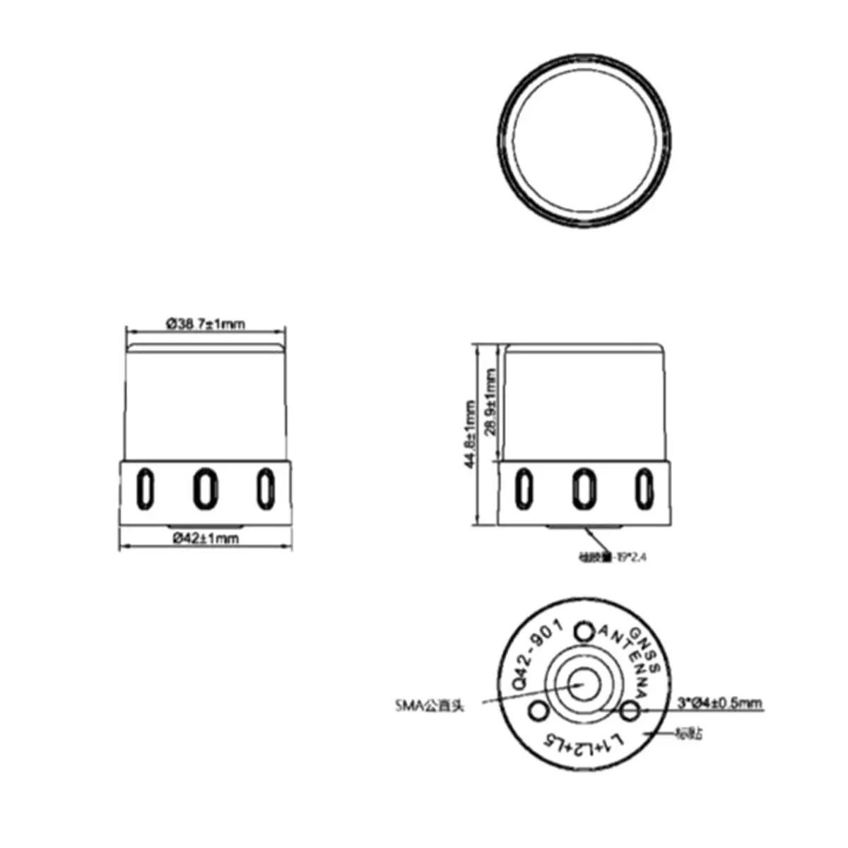 ABGN L1 L2 L5 RTK GNSS Antenna UM982 UM980 ZED-F9P SMA Interface Height 44mm, Width 42mm Q42-100 Helical Antenna