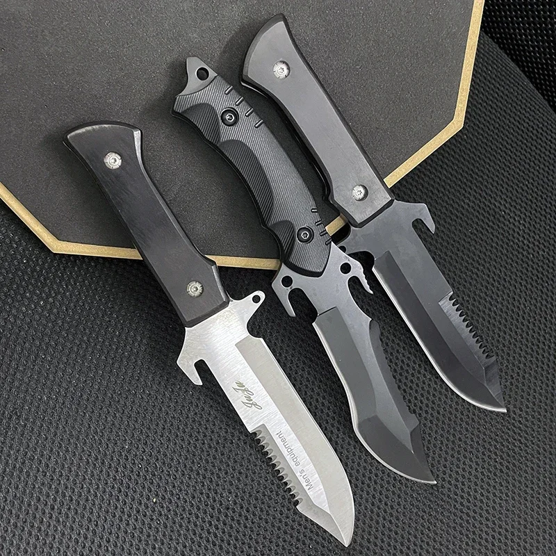 New Tactical Hunting Knife 8cr13mov Blade K10 / Wood Handle Combat Knife Survival Self Defense Tool Camping EDC,Gift for Men