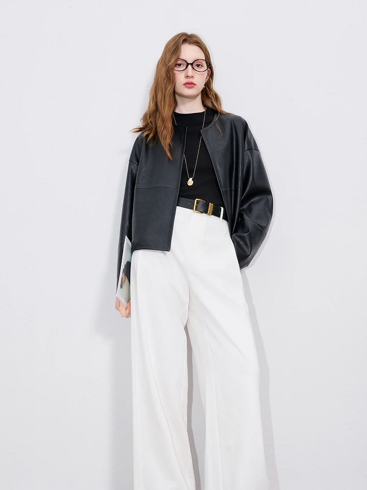 سترة جلدية سوداء من CHEERART Old Money Lichee الملمس للنساء معاطف جلدية قصيرة موضة خريف 2025 ملابس الخريف