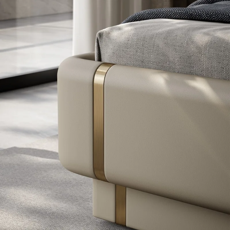 سرير جلدي فاخر وخفيف الوزن، مصمم غرفة نوم رئيسية للفيلا الراقية، سرير فراشة مزدوج السرير