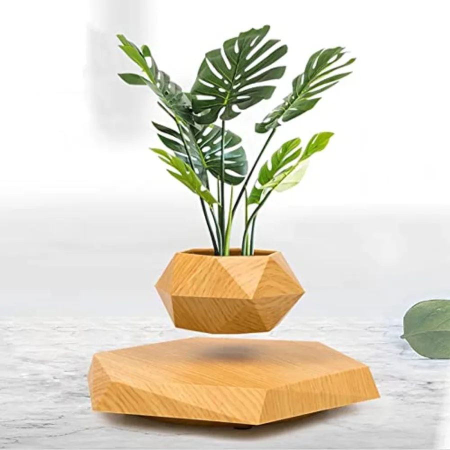 

Levitating Plant Pot for home living room office desk decoration, wood material, natural wood color, magnetic levitation and 36