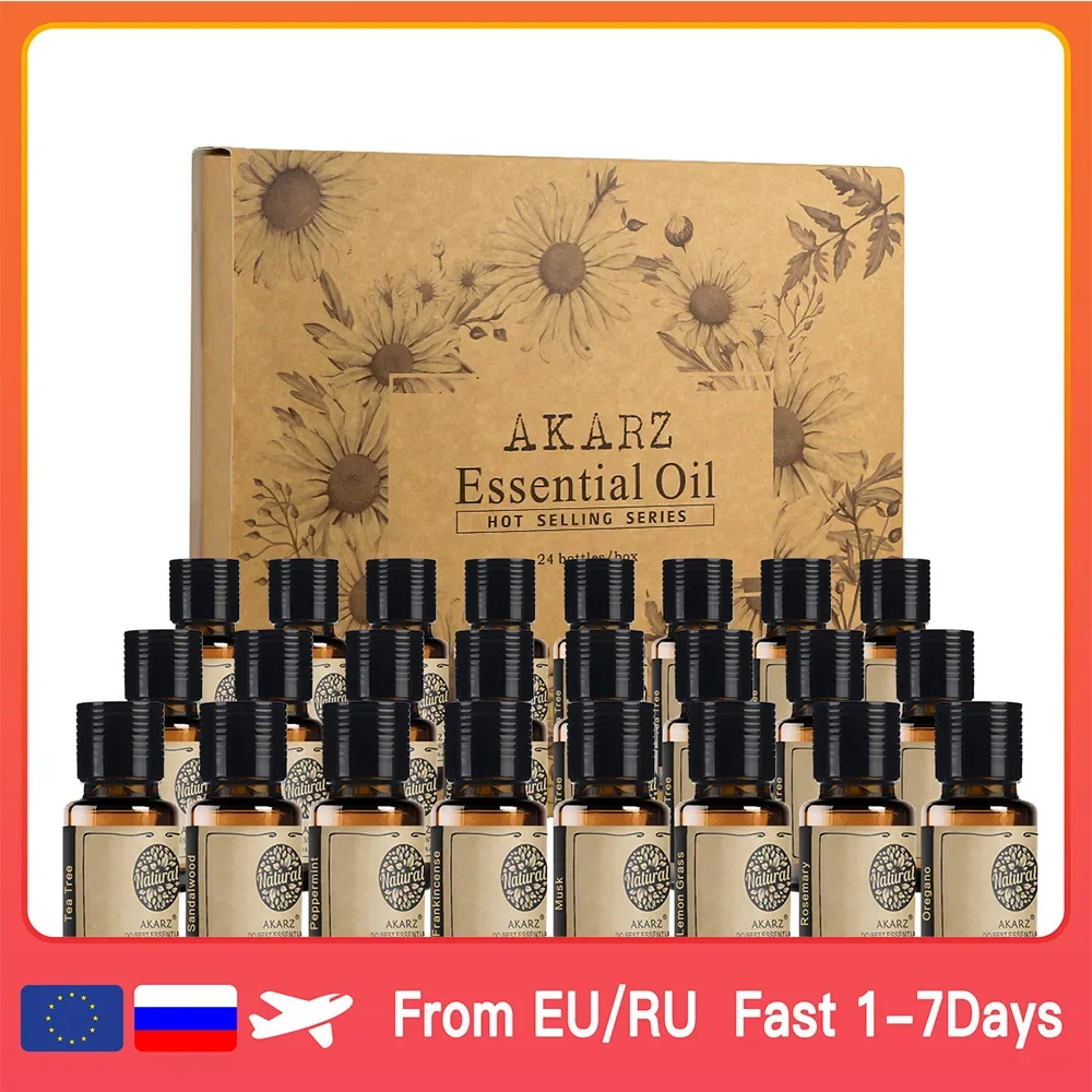 AKARZ Hots 24 Set Tea Tree,Lavender,Sandalwood,Rose,Patchouli,Musk,Ylang,Rosemary,Neroli,Peony,Vanilla,Neroli Lily Essential Oil