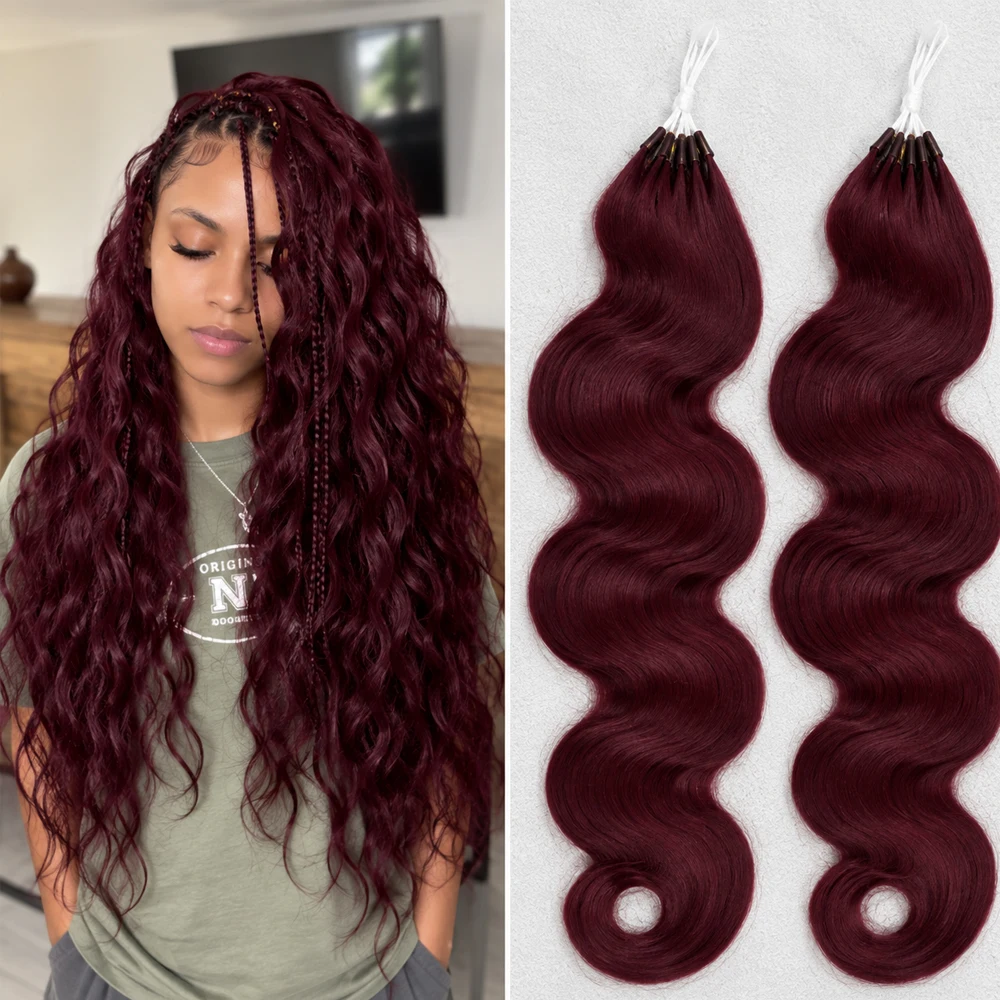 Burgundy 99J Body Wave Feather Crochet Human Hair Extensions Miracle Knots Knotless Pre Separated Invisible Braiding Hair