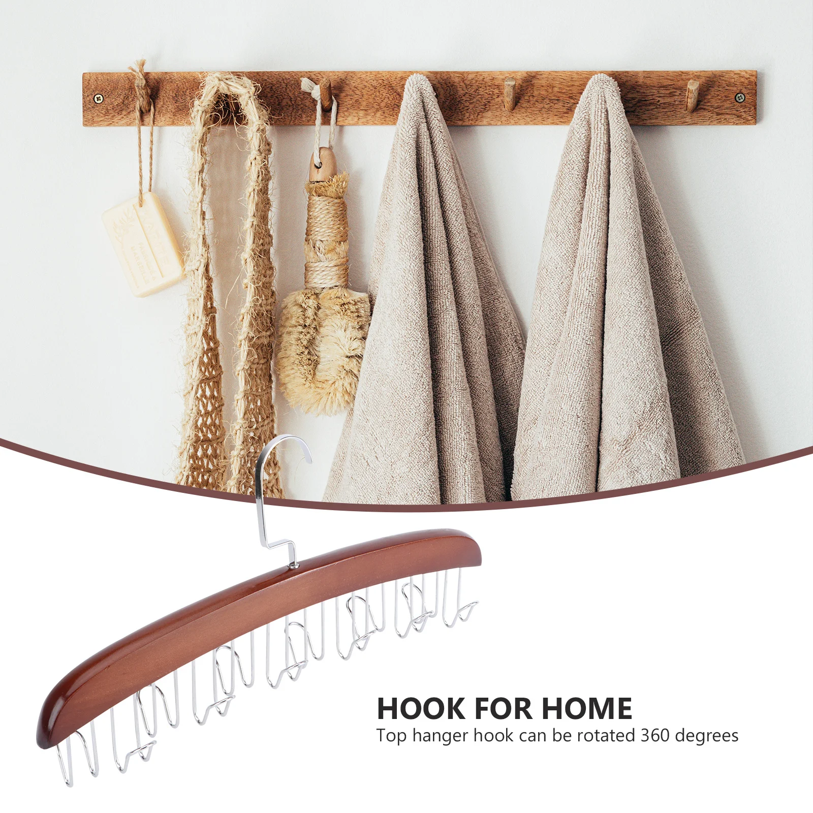 

Rotating Wooden Tie Rack 12 Hooks Multi-Functional Belt Organizer Closet Storage Stylish Accessory Hanger Wooden Tie Hanger