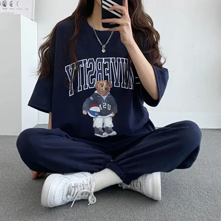 Female Large Size Cartoon Long Sleeve Tracksuits Shorts Women Suits 2024 Summer Fashion Casual Sportswear Two Piece Pants Sets