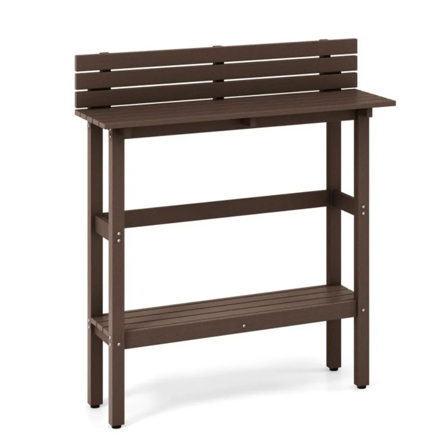 

48 Patio Pub Height Table with Storage Shelf and Adjustable Foot Pads