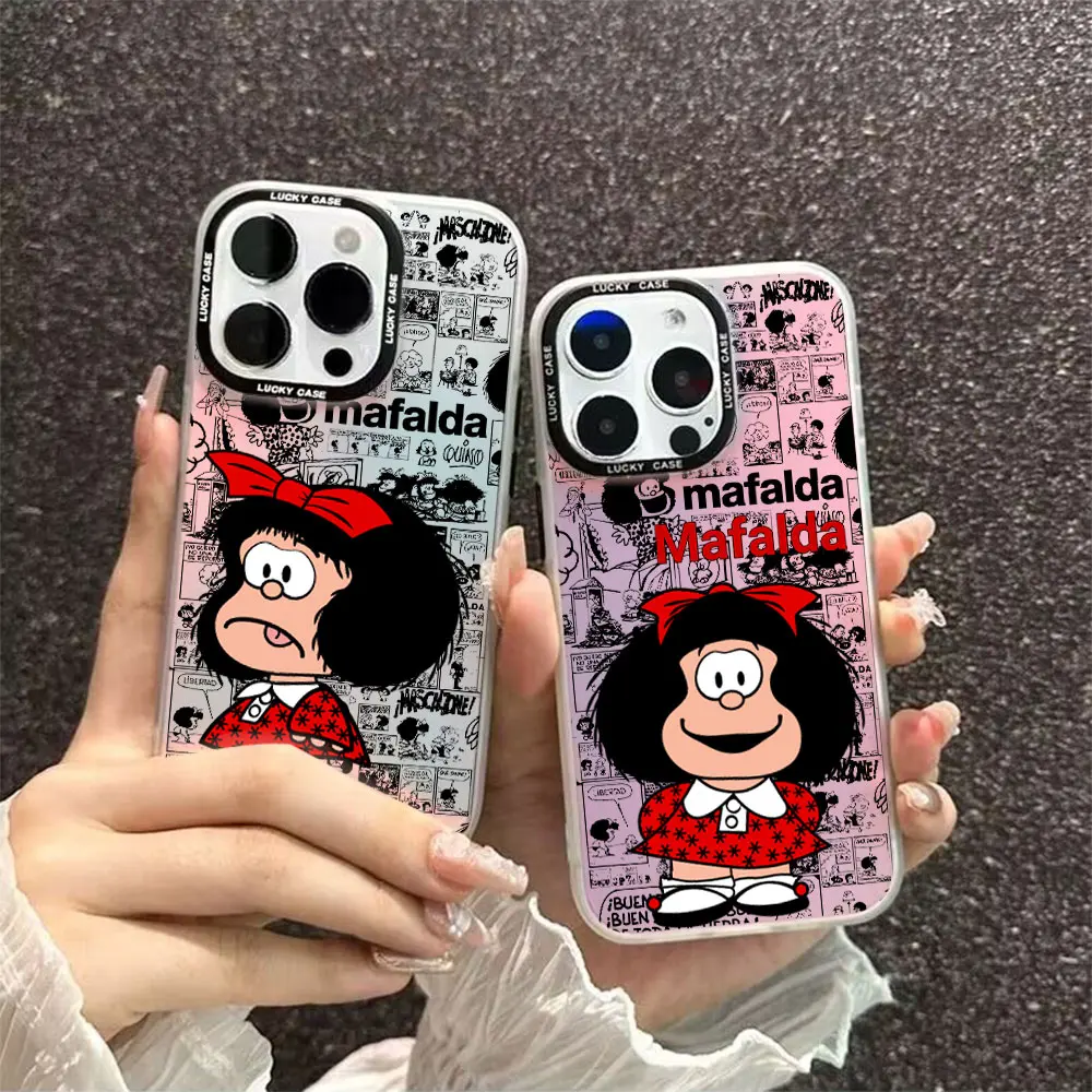 M-Mafaldas Comics Phone Case for iPhone 15 14 13 12 11 Pro Max X XR XSMax 7 8 Plus Matte Aurora Laser Gradient Luxury Cover