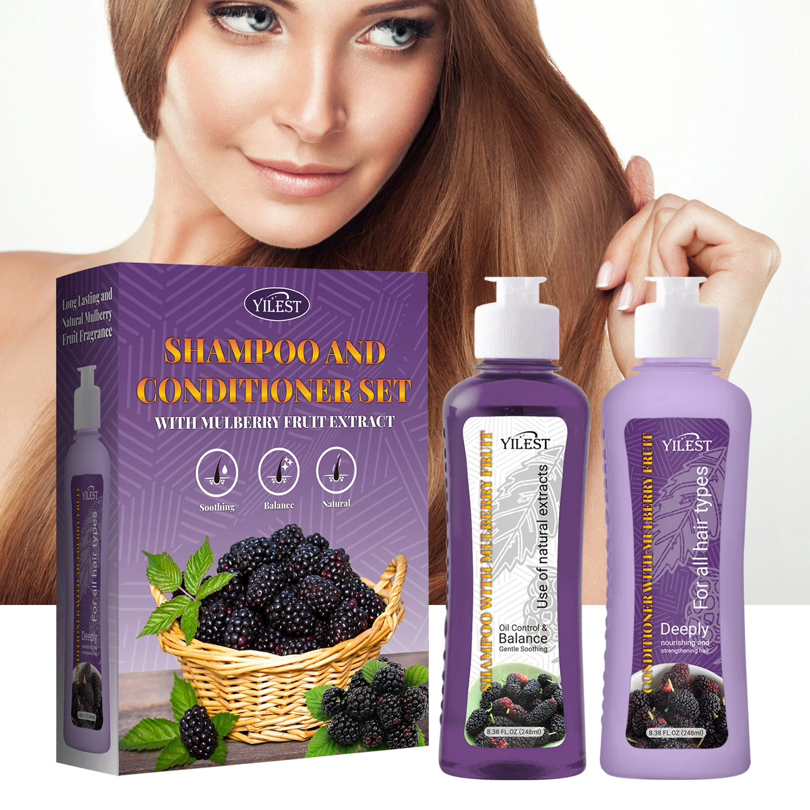 

Shampoo & Conditioener Set Mulberry Extract Hair Growth Deep Cleansing Volumizing Shampoo Black Hair Thickening Care Product
