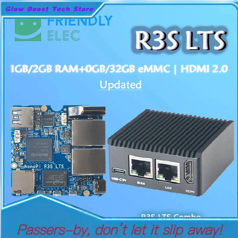 

Glow NanoPi R3S-LTS Rockchip RK3566 | 1GB/2GB +0GB/32GB EMMC | Dual Gbps Ethernet Port Metal 1GB/2GB RAM + 0G
