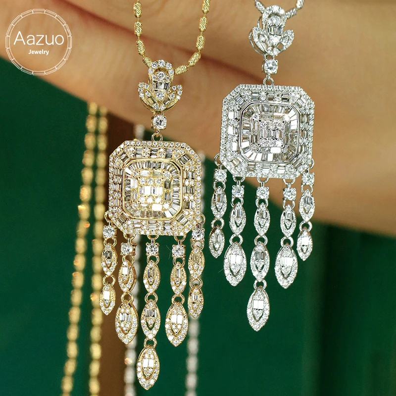 Aazuo Real 18K Solid White Gold Yellow Gold Natrual Diamonds 1.18ct Pendent No Chain For Women Perfect for Special Occasions