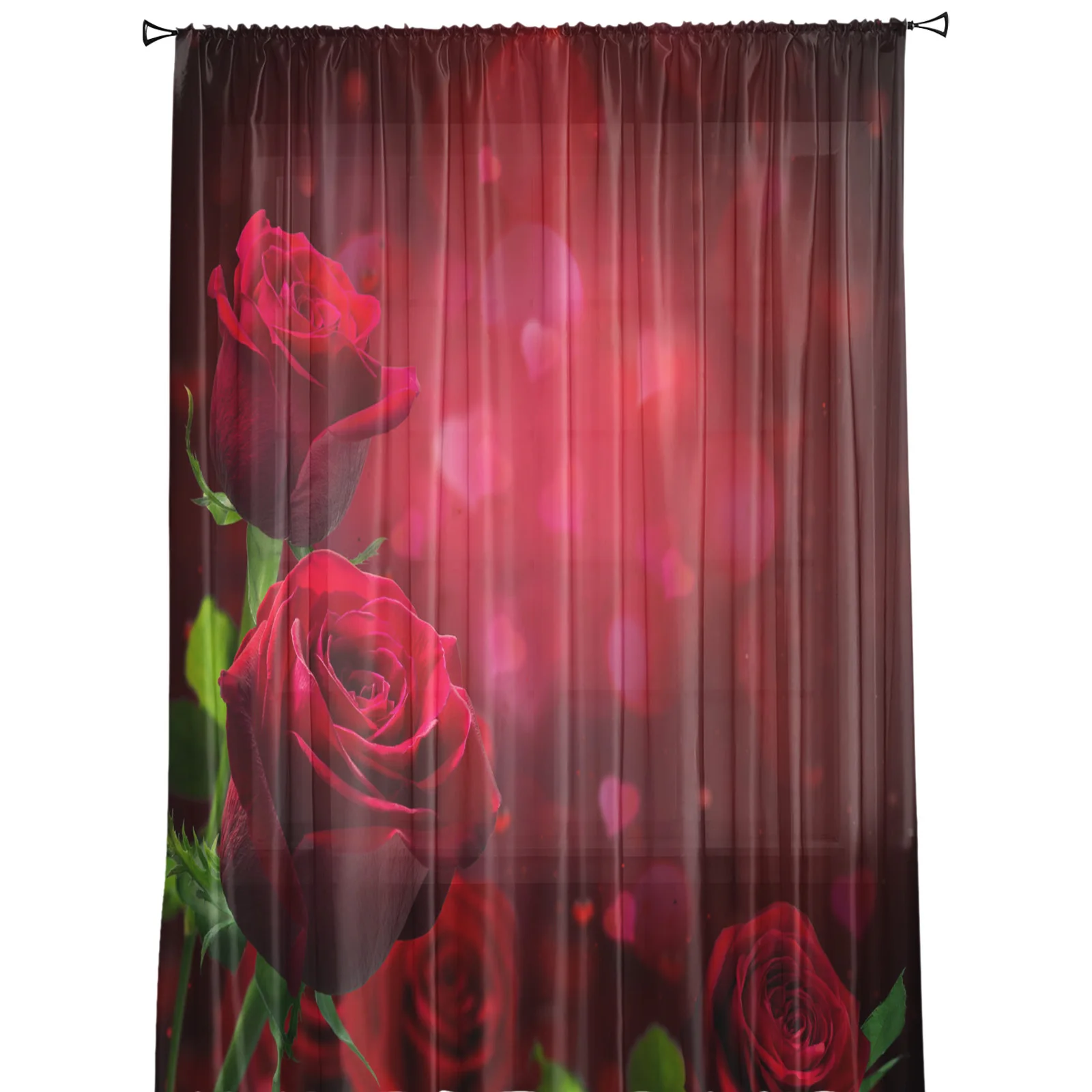 Red Rose Flower Love Romantic Sheer Curtains for Living Room Decoration Window Curtains for Kitchen Tulle Voile Organza Curtains