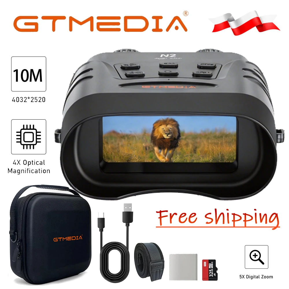 GTMEDIA N2 – jumelles de vision nocturne, caméra de chasse infrarouge, 1080P Full HD, 300M, Zoom numérique 5X, pour la surveillance dans l'obscurité totale