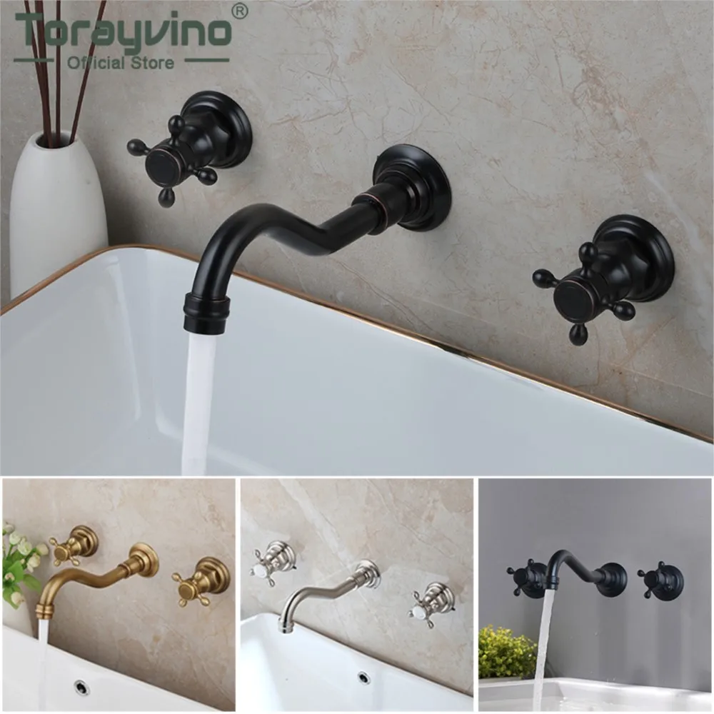 Torayvino Bathroom Faucet Home Improvement Accessories Brass Faucets 360 Rotation Double Handle 3 Holes Sink Mixer Water Tap