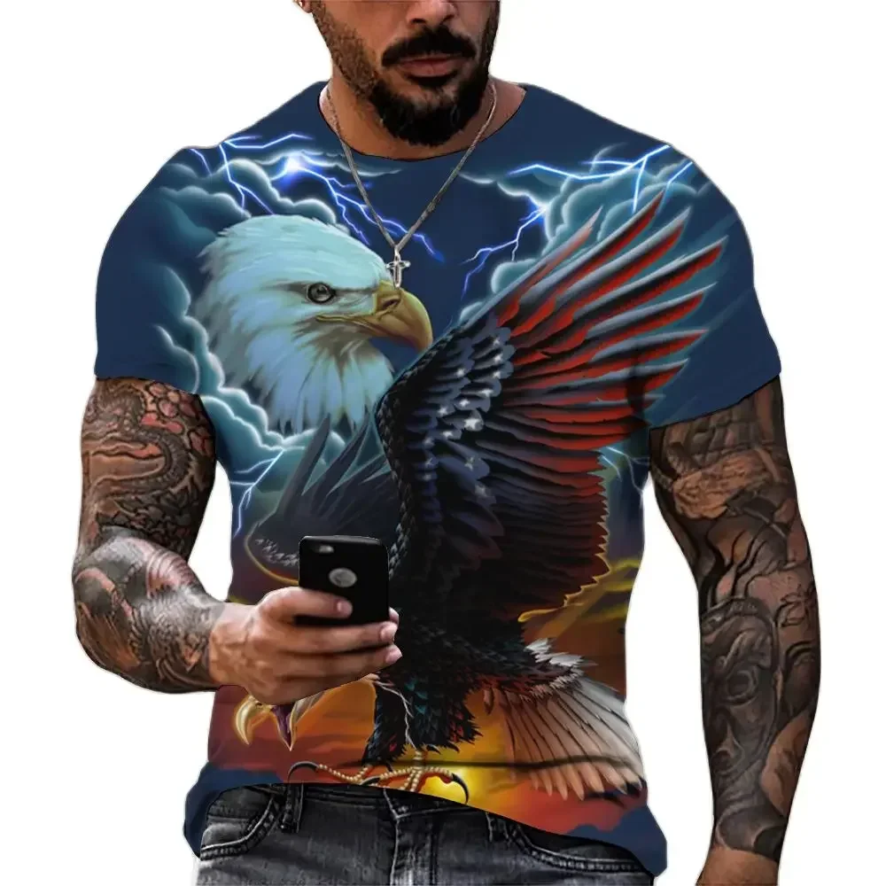 Maglietta da uomo nuova stampa animalier 3D Eagle Print T-shirt estiva Casual manica corta Retro Harajuku abbigliamento top