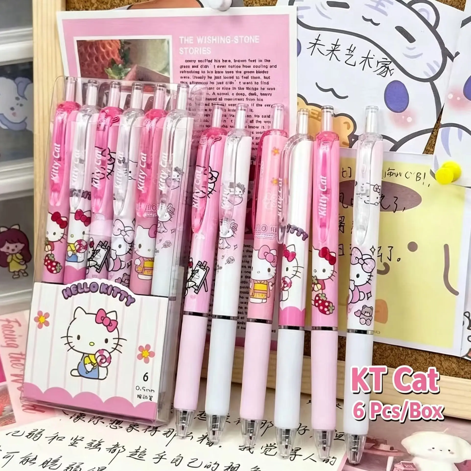6 Pcs/Set Hello Kitty Melody Limited Edition High Quality Gel Pen Cartoon Series Black 0.5mm Student/Office Daily Stationery