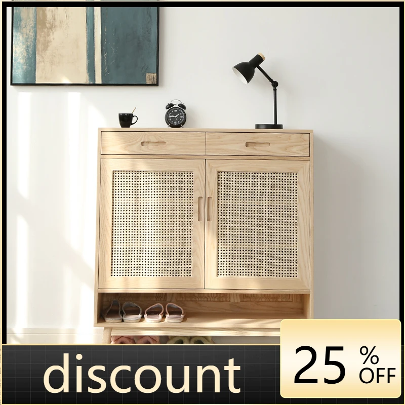 

LMM solid wood shoe cabinet Qingmutang Japanese-style simple rattan door ash wood furniture