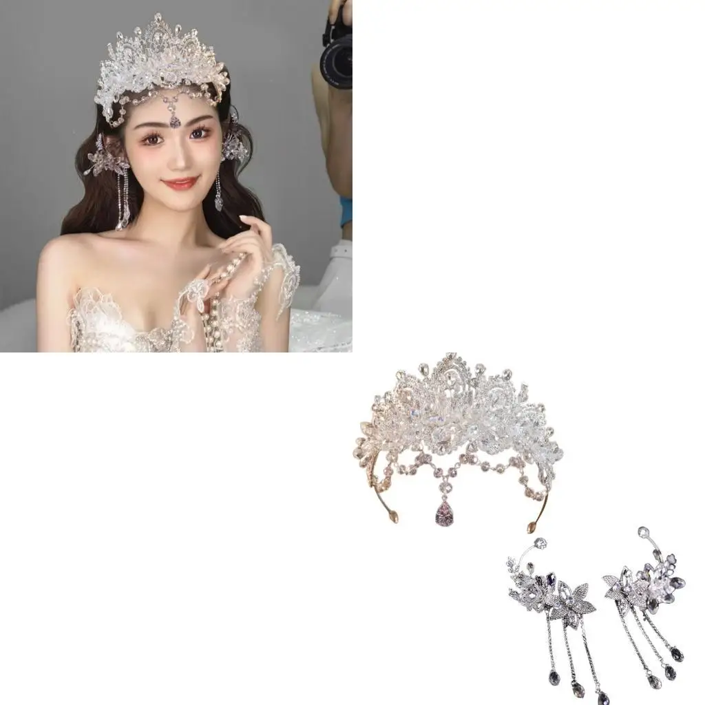 

39BD Glittering Princess Styles Headpiece And Earrings Set For Bridal Stage Performances