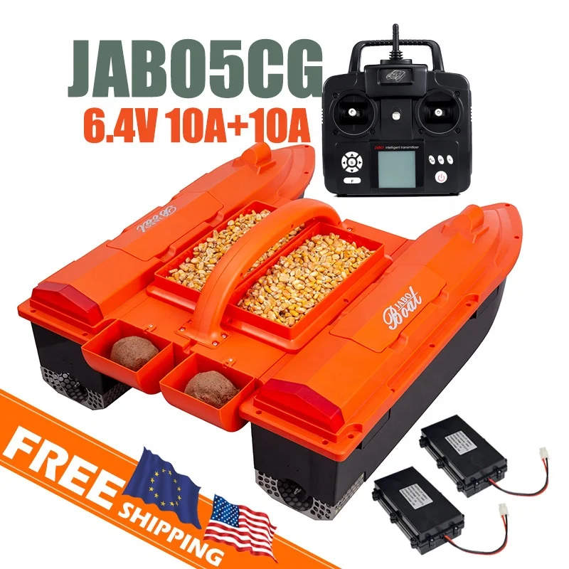 Europe USA Orange JABO5CG Two 6.4V 4 Hopper Silos Gps Sonar Fish Finder Big Fishing Dual Hull Bait Boat Jabo 5 5cg