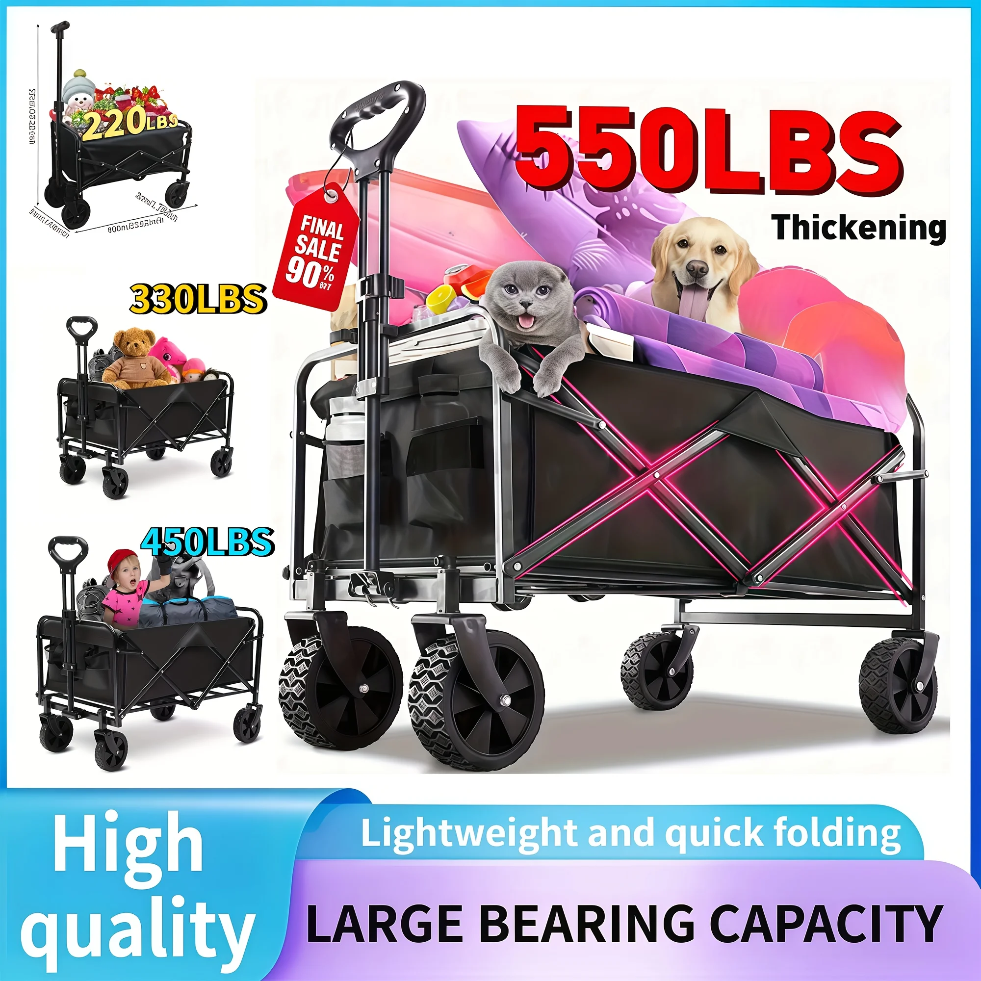 Kleinkinderwagen, faltbarer Wagenwagen mit Rollen, robuster Mehrzweckwagen, tragbarer Klappwagen für Camping-Jungster für Lebensmittel