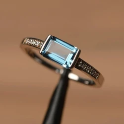 Simple and Stylish Blue Square Synthetic Zircon Ring, Elegant Jewelry Accessories, Stylish Temperament Accessories