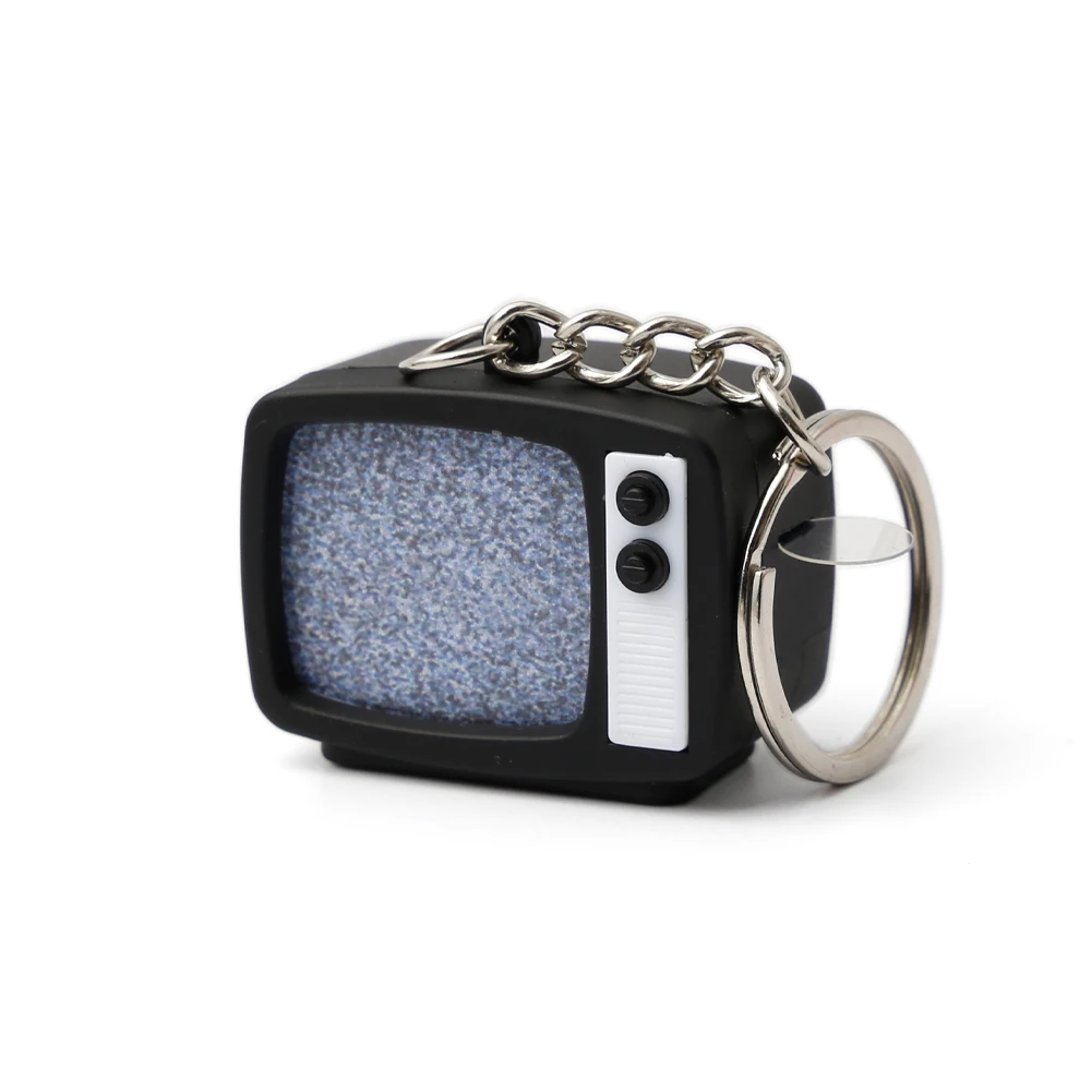 Mini Retro Tv Keychain Screen Without Signal Horror Customized Screen Pattern LED Sound TV Model Keyring For Bag Charms Key Ring