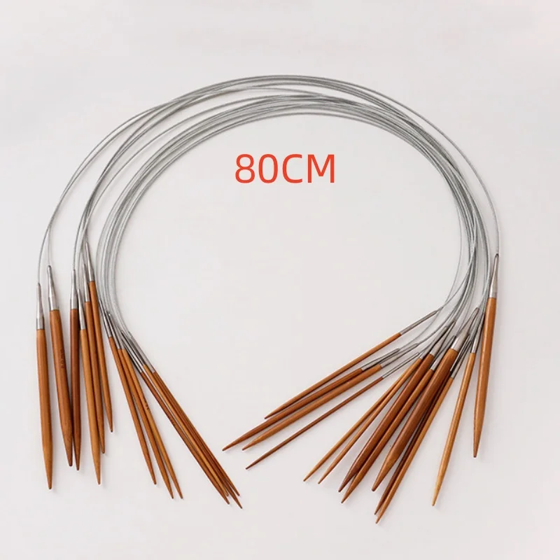 Bamboo Circular Needles 2.5MM-8MM Ring Knitting Double Cusp Crochet Hooks 80cm Long Smooth Sewing Tools Needle 13PCS